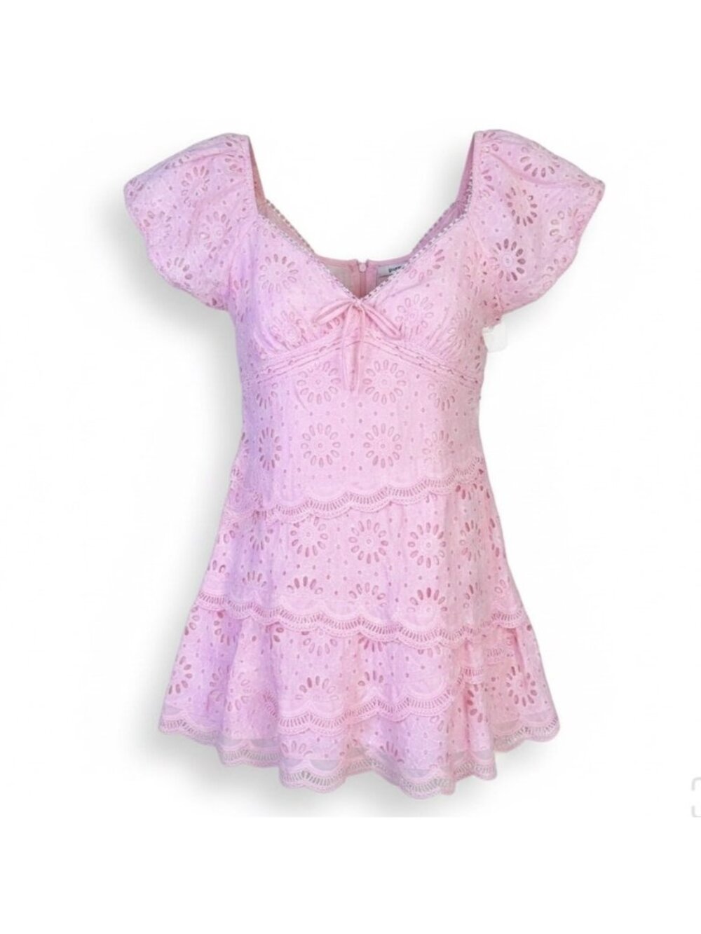 Altard State Womens Pink Eyelet Peplum Mini Dress With Lace Detail Size L